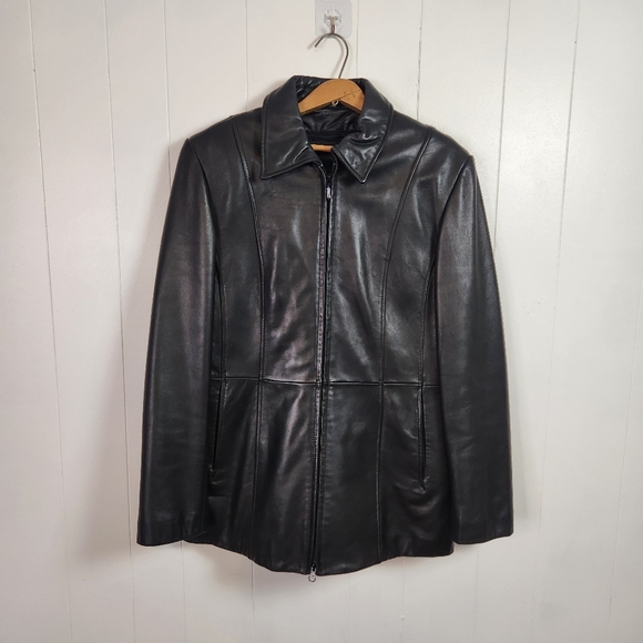 Vintage 90s Danier Black Blazer Leather Jacket Coat Minimalist Womens Size Small - Picture 1 of 11